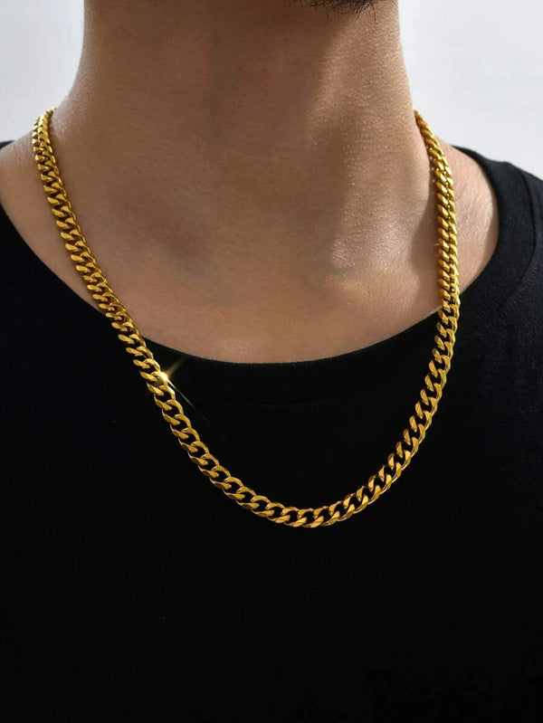 Men's 18k Gold Plated Stainless Steel 7mm Cuban Link Gold Chain