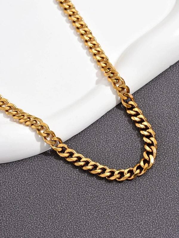 Men's 18k Gold Plated Stainless Steel 7mm Cuban Link Gold Chain