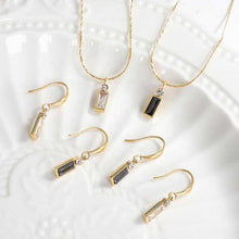 18k Gold Plated Stainless Steel Geometric Square Black White Zircon Necklace & Earring