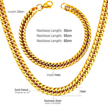 Men's 18k Gold Plated Stainless Steel 7mm Cuban Link Gold Chain