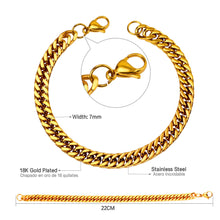 Men's 18k Gold Plated Stainless Steel 7mm Cuban Link Gold Chain