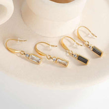 18k Gold Plated Stainless Steel Geometric Square Black White Zircon Necklace & Earring